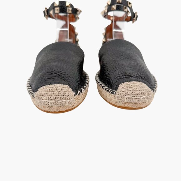 Valentino Garavani Rockstud Black Leather Espadrille Flats Size 37 US 7 Women's - Picture 5 of 14
